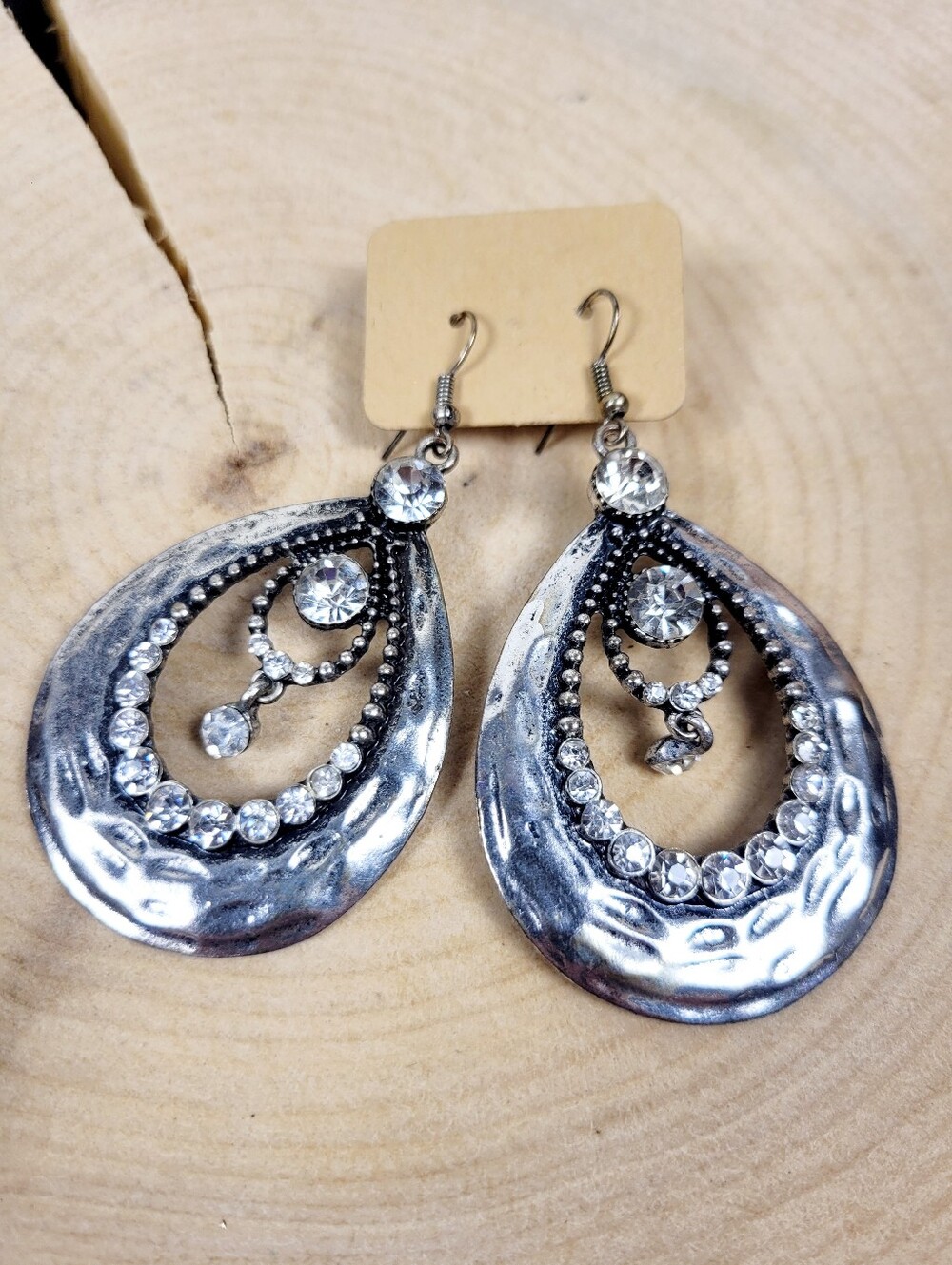 Brand New Silver Tone Silver Drop Rhinestone Dangle Earrings